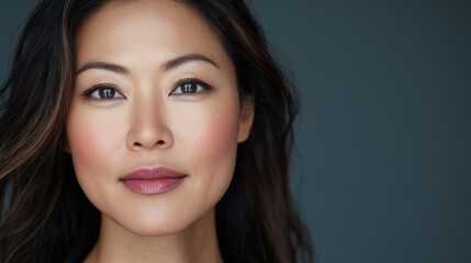 Fototapeta premium Close-up portrait of a woman with natural makeup and soft lighting