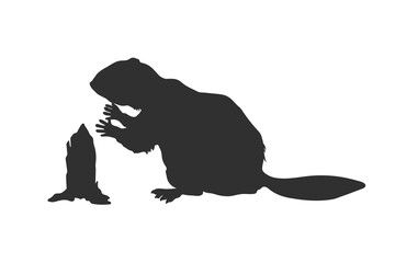 Beaver isolated silhouette. Groundhog black drawing. River animal template. Zoo logo template. Forest wildlife