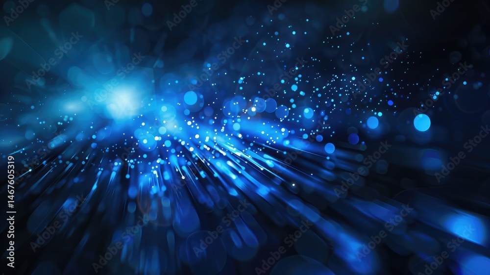 Poster abstract picture of blue light particle with digital technology style design connecting become dynam