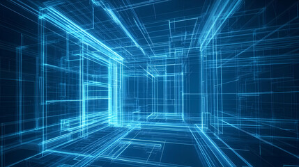 Abstract Digital Structure Glowing Blue Lines Network Data