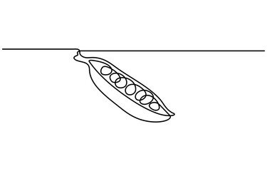 Peas drawing with abstract color spot. Veggie line art style minimalist silhouette. Continuous vegetable concept design. Hand drawn one line flat vector illustration isolated on white
