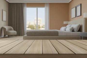 Fototapeta premium Bedroom Interior, Wooden Tabletop