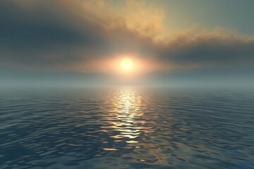 Fototapeta premium Golden light paints the morning and evening horizon where the sun meets the sea, a beautiful reflection on the water