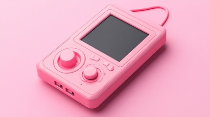 Retro-Futuristic Portable Game Console Rendering with Monochromatic Pink Aesthetic