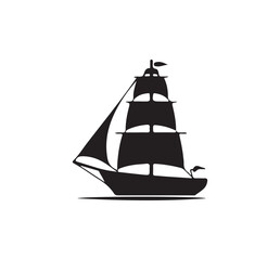 black silhouette sailing boat icon, perfect for nautical or marine-themed design project.