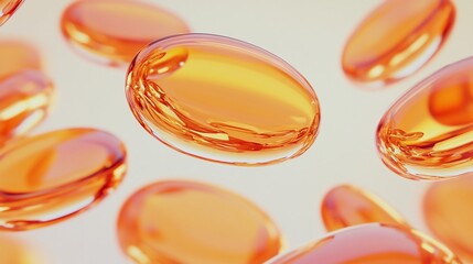 Transparent gel capsules floating, representing vitamins and supplements