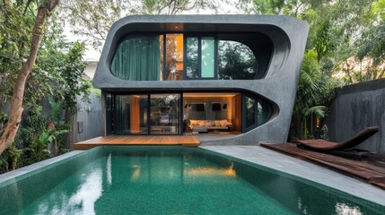 Modern concrete villa with pool