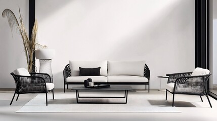 Elegant monochrome outdoor lounge set for relaxation and sophisticated design