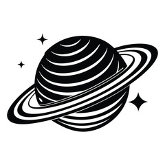 Planet Saturn with planetary ring silhouette Vector isolated on white background, Majestic Saturn and Stars in Outer Space Illustration © Sadia