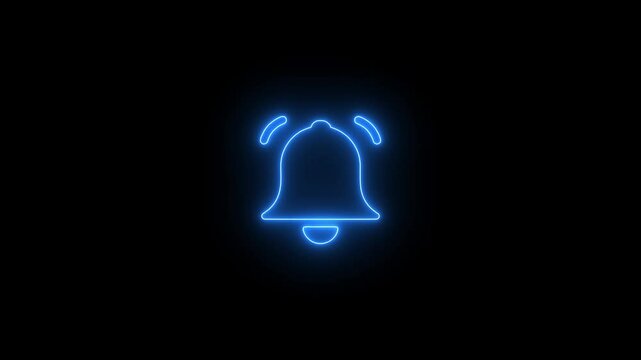 Glowing neon notification bell icon animated isolated on a black background. ringing animation design.