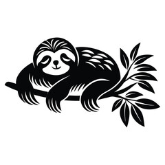 Cute Sloth Vector Silhouette Design Isolated on White Background
