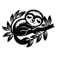 Cute Sloth Vector Silhouette Design Isolated on White Background