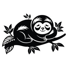 Cute Sloth Vector Silhouette Design Isolated on White Background