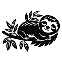 Cute Sloth Vector Silhouette Design Isolated on White Background