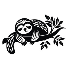 Cute Sloth Vector Silhouette Design Isolated on White Background