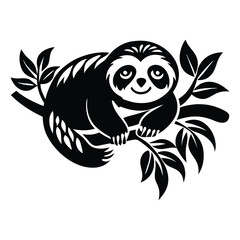 Cute Sloth Vector Silhouette Design Isolated on White Background