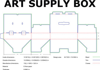 Art Supply Box Packaging Template: Technical Blueprint Design for Product Creation and Manufacturing