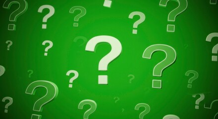 Green background, many question marks