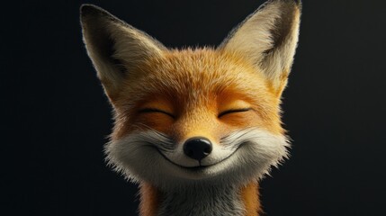 Obraz premium Cheerful fox portrait with a warm expression against dark backdrop