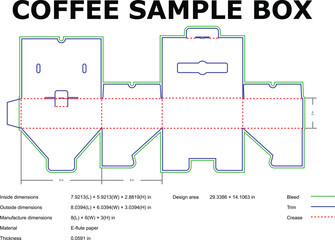 Technical Packaging Blueprint for a Coffee Box Template Showcasing Diecut Design and Dimensions