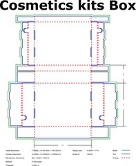 Detailed technical drawing of a cosmetics kit box with measurements suitable for manufacturing and packaging design.