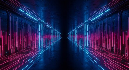 Fototapeta premium Futuristic neon tunnel with circuit lines