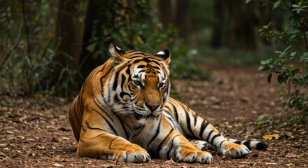Obraz premium Majestic tiger resting in the forest