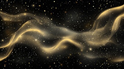 Radiant golden waves illuminate the inky canvas of the night with ethereal particles