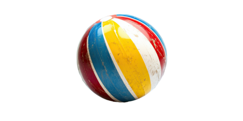 Inflatable beach ball with red blue yellow and white isolated on white transparent background