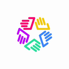 Colorful hands forming a star