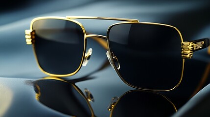 Sophisticated gold aviator sunglasses reflected on sleek surface capture