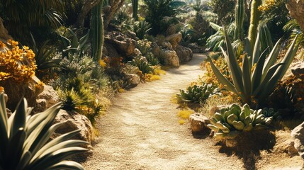 Sunny Desert Pathway Through Succulents
