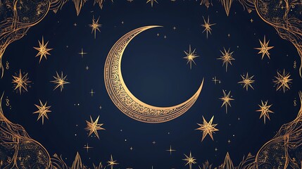 Naklejka premium Celestial Dreamscape Gold Moon Stars Night Sky Design Art
