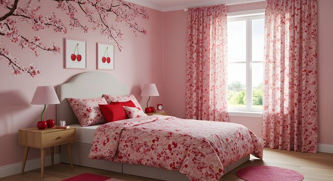 Sunlit bedroom interior with a bed and soft textures home decor concept