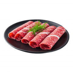 Korean Rolled Raw Beef Slices Cuts with Garnish
