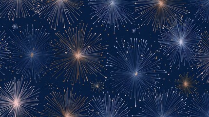 Celebratory Fireworks Display in Blue and Gold Under a Starry Night Sky