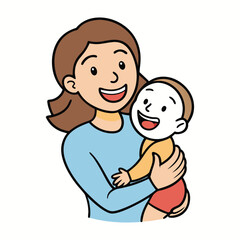 A joyful young mother embraces her laughing baby, their faces lit up with love and happiness in a tender moment of pure connection and warmth.
