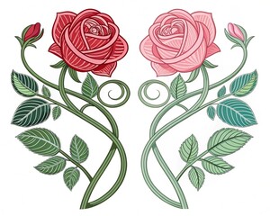 Romantic Rose Embroidery: Vibrant Floral Design