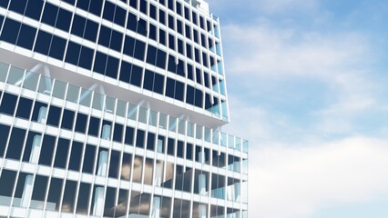 Perspective city skyscraper. Modern skyscraper building. Architectural building in metropolis. Skyscraper perspective view. Office architecture concept. Architecture of modern office building