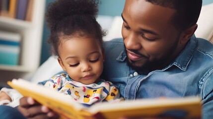 A heartwarming scene of a father reading a bedtime story to his child, emphasizing the importance of bonding and quality time together.