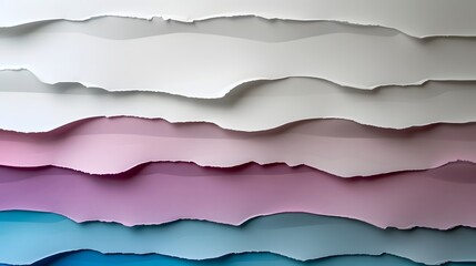 Fototapeta premium Abstract Layers of Torn Paper in Soft Pastel Shades of Blue, Pink, and White