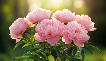 Obraz premium Delicate pink peonies in sunlight