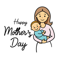 A loving mom gently cradles her baby, surrounded by sweet “Happy Mother’s Day” lettering—a heartwarming tribute to the bond between mother and child.
