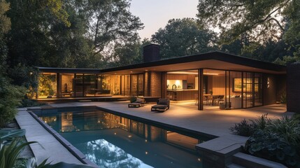 Fototapeta premium Modern home with pool at twilight (1)