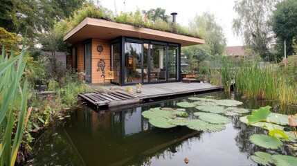 Obraz premium Eco-friendly garden retreat on water