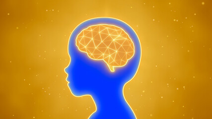 Kid with glowing neon brain background, children study idea concept, smart education deep learning in young psychology, Intelligence and creativity in child development, Critical thinking illustration