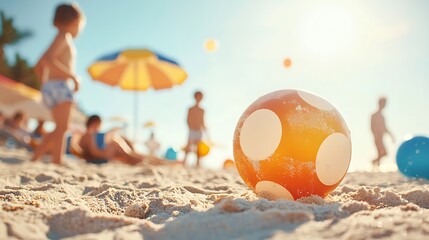 Beach Fun Summer Vacation Kids Playing Sandy Beach Colorful Beach Ball