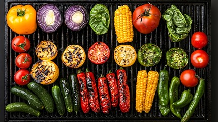 Grilled Vegetables Assortment Peppers Corn Onions Tomatoes Zucchini More on BBQ Grill