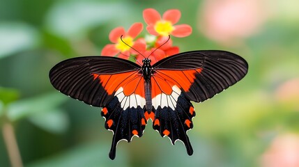 Stunning Red and Black Butterfly on Flowers Close up Macro Photography of Insect in Nature