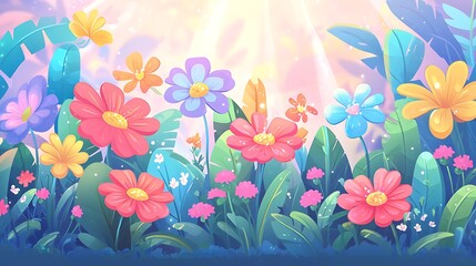 Vibrant Spring Flowers Garden Illustration Colorful Floral Background Design